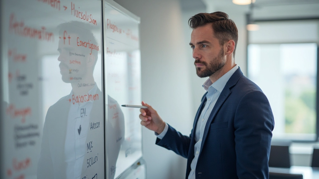 Grafische weergave van drie categorieën vaardigheden op een whiteboard, met voorbeelden per categorie genoteerd