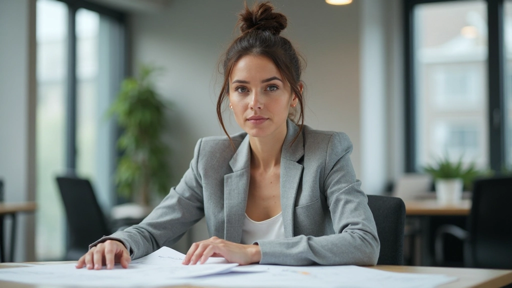 Vrouw met strategische planning document, doelen en milestone tracking op kantoor