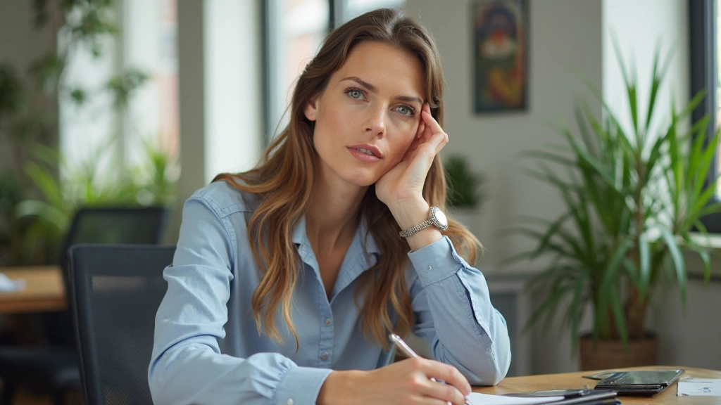 Professionele vrouw aan bureau met notitieboek, planning en doelenformulering voor carrièreontwikkeling