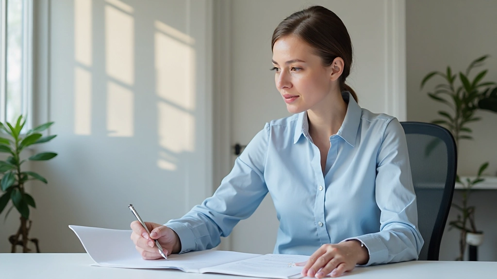 Vrouw die haar vaardigheden evalueert met behulp van een gestructureerde checklist op papier